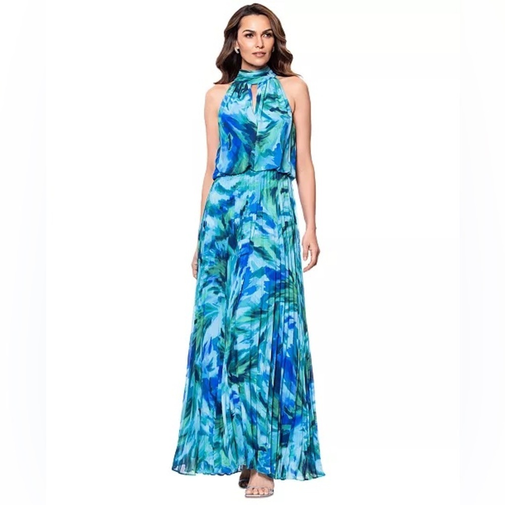 XSCAPE (G4)  Tie-Back Long Pleated Chiffon Dress NWT SIZE 14